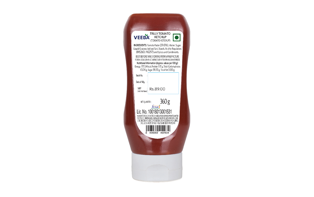 Veeba Truly Tomato Ketchup   Plastic Bottle  360 grams